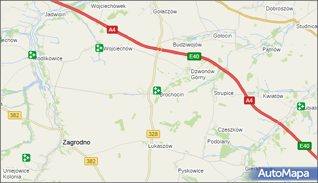 mapa Brochocin gmina Zagrodno, Brochocin gmina Zagrodno na mapie Targeo