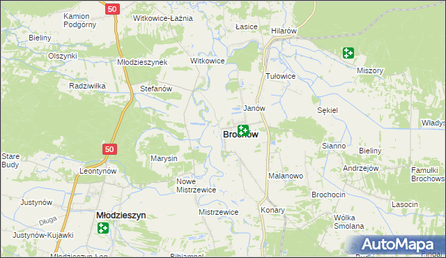 mapa Brochów powiat sochaczewski, Brochów powiat sochaczewski na mapie Targeo