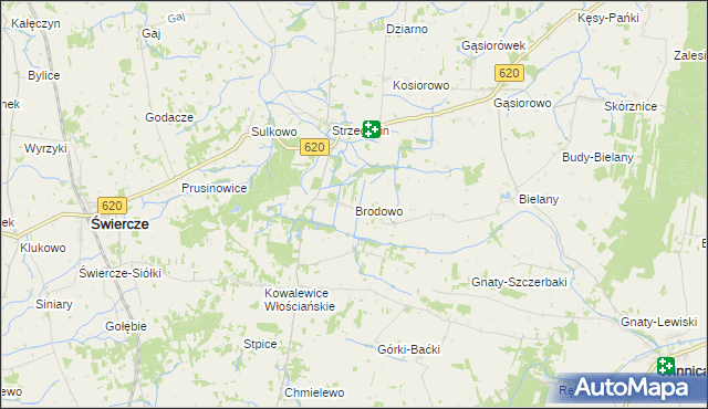 mapa Brodowo gmina Świercze, Brodowo gmina Świercze na mapie Targeo