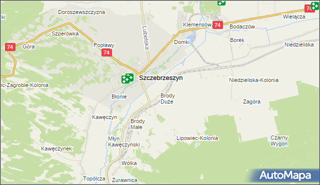 mapa Brody Duże gmina Szczebrzeszyn, Brody Duże gmina Szczebrzeszyn na mapie Targeo