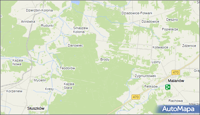 mapa Brody gmina Malanów, Brody gmina Malanów na mapie Targeo