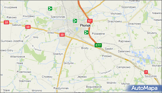 mapa Brody gmina Płońsk, Brody gmina Płońsk na mapie Targeo