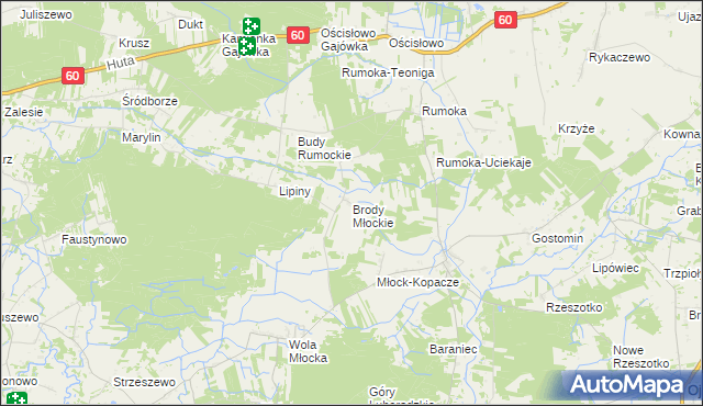 mapa Brody Młockie, Brody Młockie na mapie Targeo