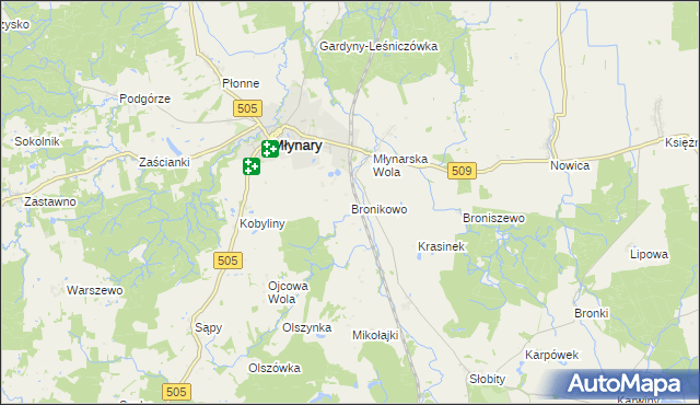 mapa Bronikowo gmina Młynary, Bronikowo gmina Młynary na mapie Targeo