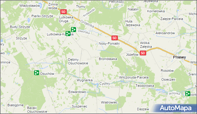 mapa Bronisławka gmina Mszczonów, Bronisławka gmina Mszczonów na mapie Targeo