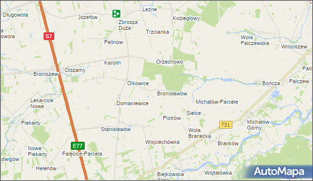 mapa Bronisławów gmina Promna, Bronisławów gmina Promna na mapie Targeo