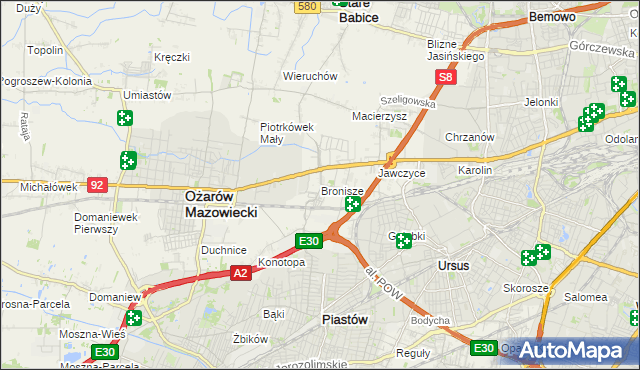mapa Bronisze gmina Ożarów Mazowiecki, Bronisze gmina Ożarów Mazowiecki na mapie Targeo