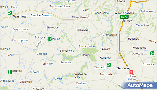 mapa Broniszowice gmina Bodzechów, Broniszowice gmina Bodzechów na mapie Targeo