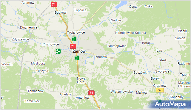 mapa Bronów gmina Żarnów, Bronów gmina Żarnów na mapie Targeo