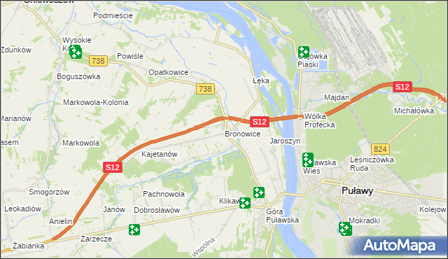 mapa Bronowice gmina Puławy, Bronowice gmina Puławy na mapie Targeo