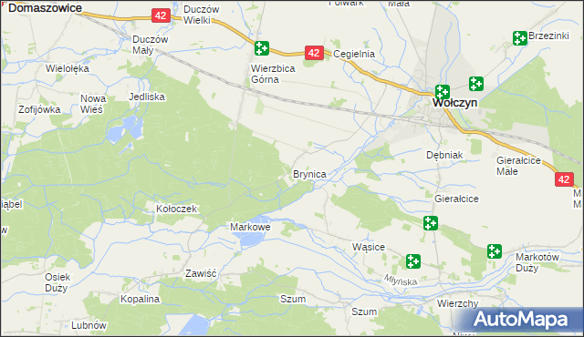 mapa Brynica gmina Wołczyn, Brynica gmina Wołczyn na mapie Targeo