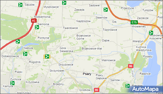 mapa Brzękowice-Wał, Brzękowice-Wał na mapie Targeo