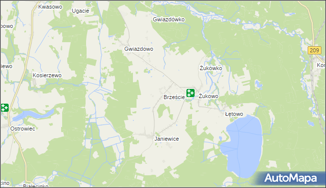 mapa Brzeście gmina Sławno, Brzeście gmina Sławno na mapie Targeo