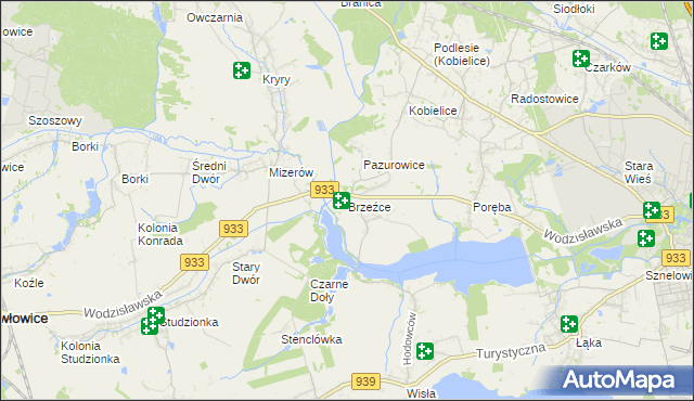 mapa Brzeźce gmina Pszczyna, Brzeźce gmina Pszczyna na mapie Targeo