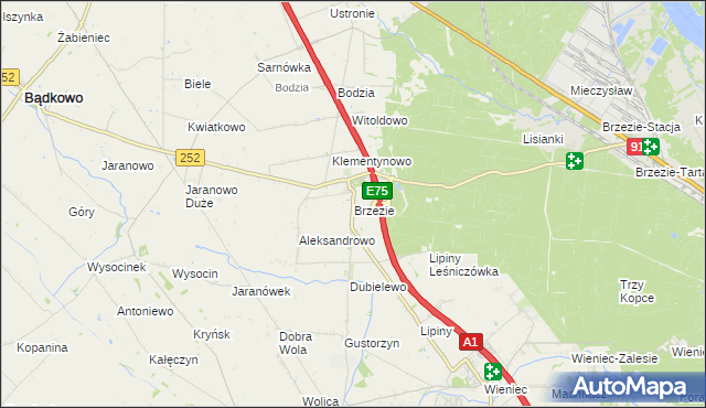 mapa Brzezie gmina Brześć Kujawski, Brzezie gmina Brześć Kujawski na mapie Targeo