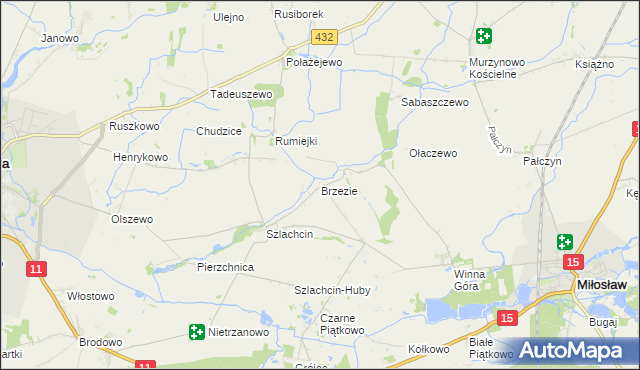 mapa Brzezie gmina Środa Wielkopolska, Brzezie gmina Środa Wielkopolska na mapie Targeo