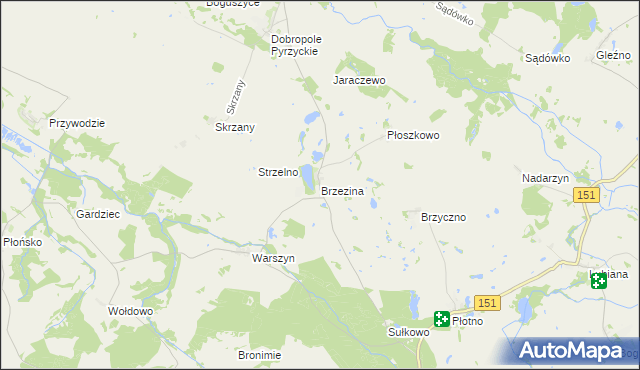 mapa Brzezina gmina Dolice, Brzezina gmina Dolice na mapie Targeo