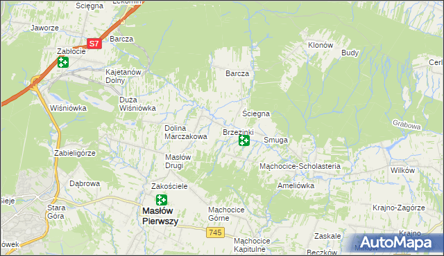 mapa Brzezinki gmina Masłów, Brzezinki gmina Masłów na mapie Targeo