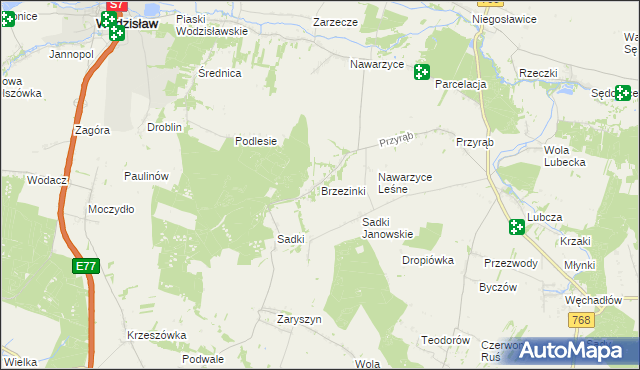 mapa Brzezinki gmina Wodzisław, Brzezinki gmina Wodzisław na mapie Targeo