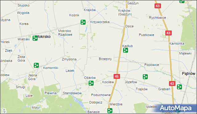 mapa Brzeziny gmina Mokrsko, Brzeziny gmina Mokrsko na mapie Targeo