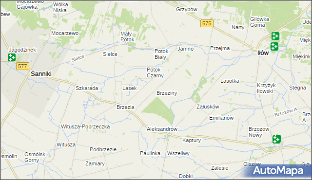 mapa Brzeziny gmina Sanniki, Brzeziny gmina Sanniki na mapie Targeo