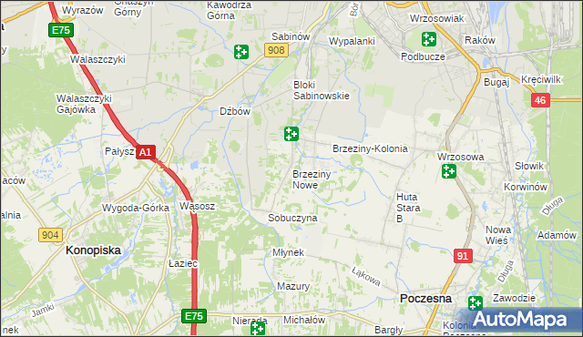 mapa Brzeziny Nowe, Brzeziny Nowe na mapie Targeo