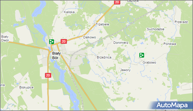 mapa Brzeźnica gmina Biały Bór, Brzeźnica gmina Biały Bór na mapie Targeo