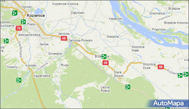 mapa Brzeźnica gmina Kozienice, Brzeźnica gmina Kozienice na mapie Targeo