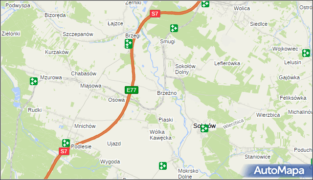 mapa Brzeźno gmina Sobków, Brzeźno gmina Sobków na mapie Targeo