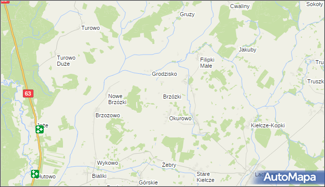 mapa Brzózki gmina Kolno, Brzózki gmina Kolno na mapie Targeo