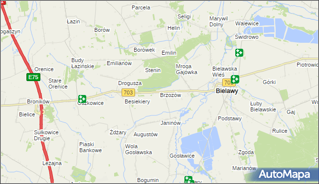 mapa Brzozów gmina Bielawy, Brzozów gmina Bielawy na mapie Targeo