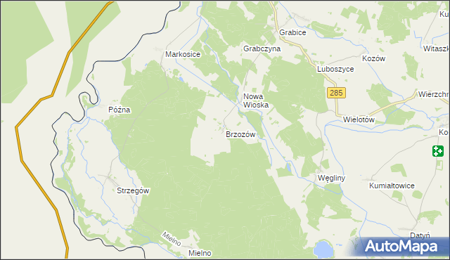 mapa Brzozów gmina Gubin, Brzozów gmina Gubin na mapie Targeo