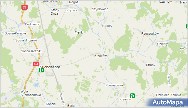 mapa Brzozów gmina Suchożebry, Brzozów gmina Suchożebry na mapie Targeo