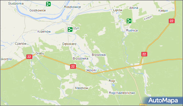 mapa Brzozowa gmina Krzeszyce, Brzozowa gmina Krzeszyce na mapie Targeo