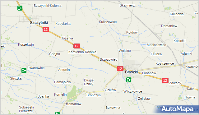 mapa Brzozowiec gmina Błaszki, Brzozowiec gmina Błaszki na mapie Targeo