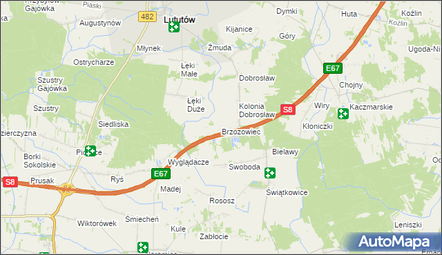 mapa Brzozowiec gmina Lututów, Brzozowiec gmina Lututów na mapie Targeo