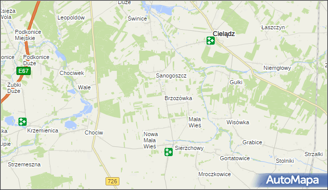 mapa Brzozówka gmina Cielądz, Brzozówka gmina Cielądz na mapie Targeo