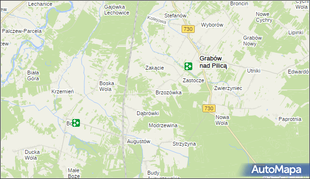 mapa Brzozówka gmina Grabów nad Pilicą, Brzozówka gmina Grabów nad Pilicą na mapie Targeo