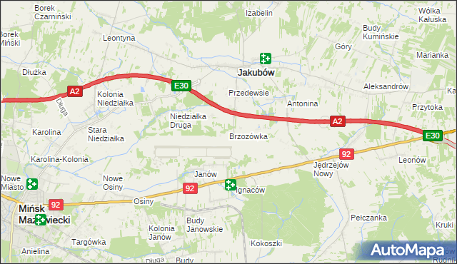 mapa Brzozówka gmina Jakubów, Brzozówka gmina Jakubów na mapie Targeo