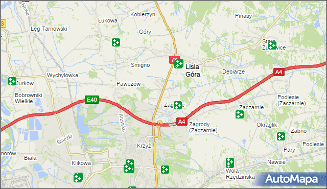 mapa Brzozówka gmina Lisia Góra, Brzozówka gmina Lisia Góra na mapie Targeo