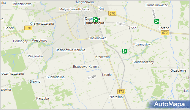 mapa Brzozowo gmina Dąbrowa Białostocka, Brzozowo gmina Dąbrowa Białostocka na mapie Targeo