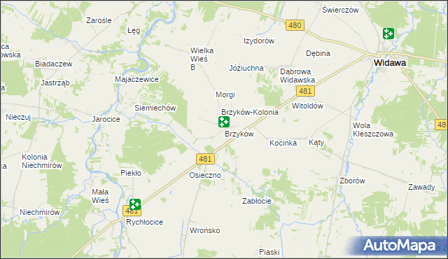 mapa Brzyków gmina Widawa, Brzyków gmina Widawa na mapie Targeo