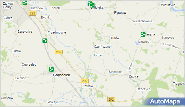 mapa Bucze gmina Grębocice, Bucze gmina Grębocice na mapie Targeo