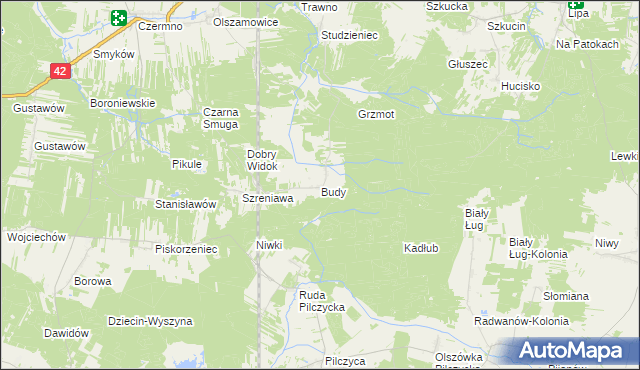 mapa Budy gmina Fałków, Budy gmina Fałków na mapie Targeo