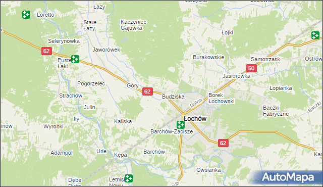 mapa Budziska gmina Łochów, Budziska gmina Łochów na mapie Targeo