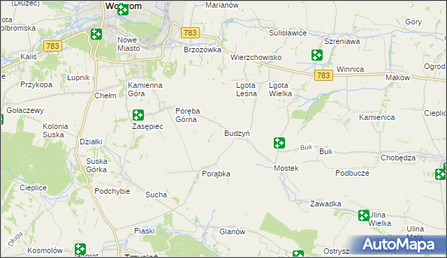 mapa Budzyń gmina Wolbrom, Budzyń gmina Wolbrom na mapie Targeo