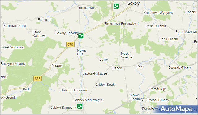 mapa Bujny gmina Sokoły, Bujny gmina Sokoły na mapie Targeo