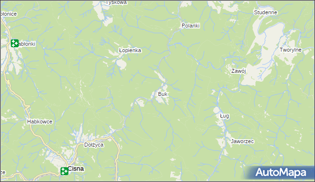 mapa Buk gmina Cisna, Buk gmina Cisna na mapie Targeo