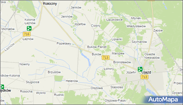 mapa Buków gmina Ujazd, Buków gmina Ujazd na mapie Targeo