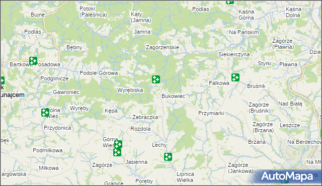 mapa Bukowiec gmina Korzenna, Bukowiec gmina Korzenna na mapie Targeo